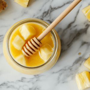 pineapple slices and jar of honey